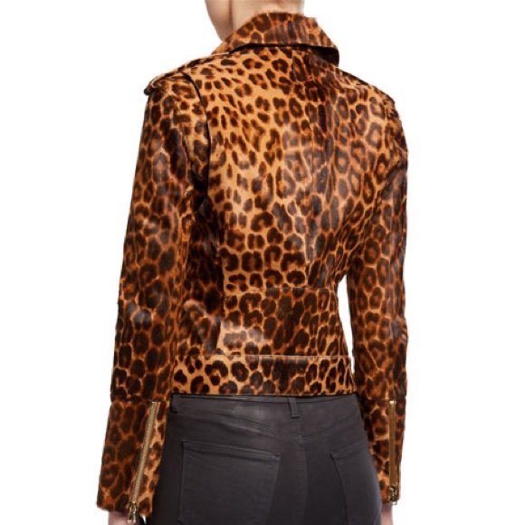 Brand NEW- L’Agence Leopard-Print Goat Hair Biker Jacket - Picture 3 of 8
